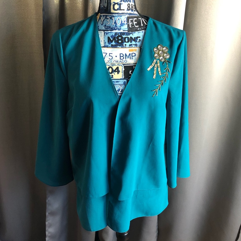 Midnight Velvet Teal Sheer Cardigan with Beaded Accent